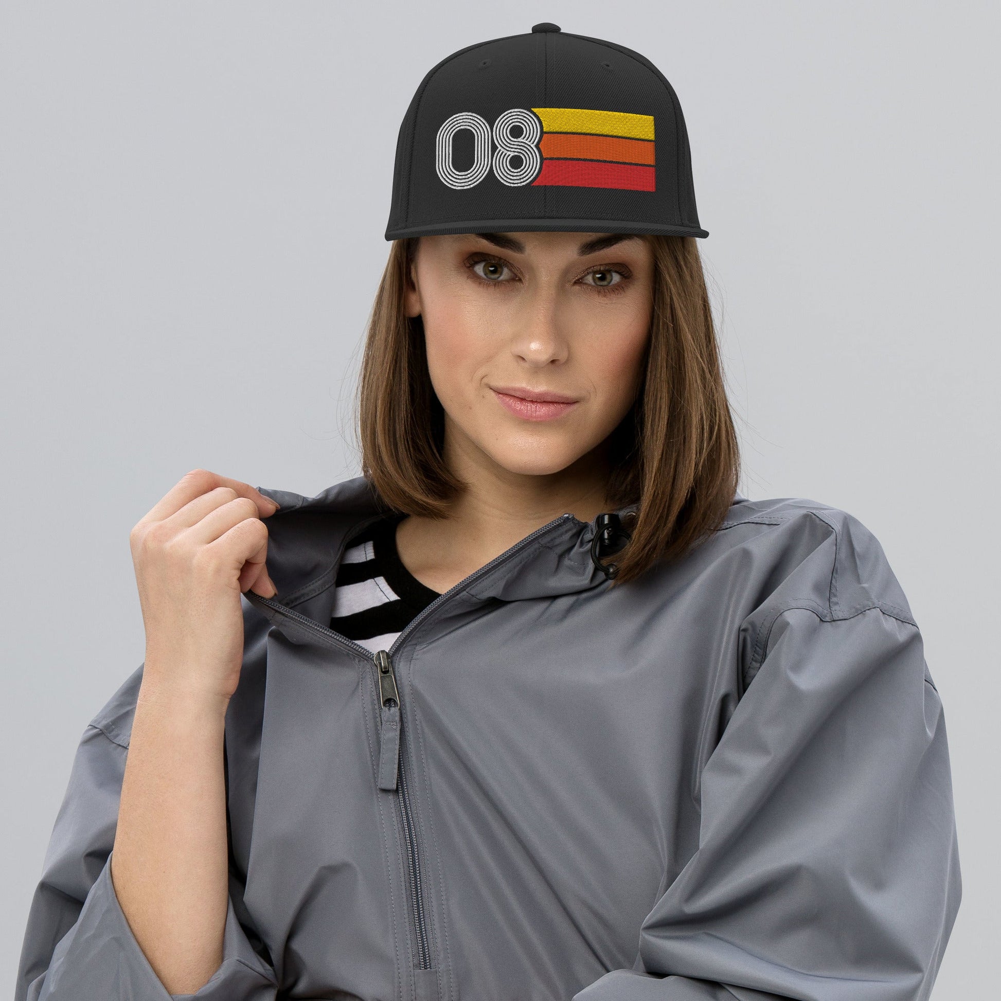 08 - Number Eight Retro Tri-Line Snapback Hat - Styleuniversal