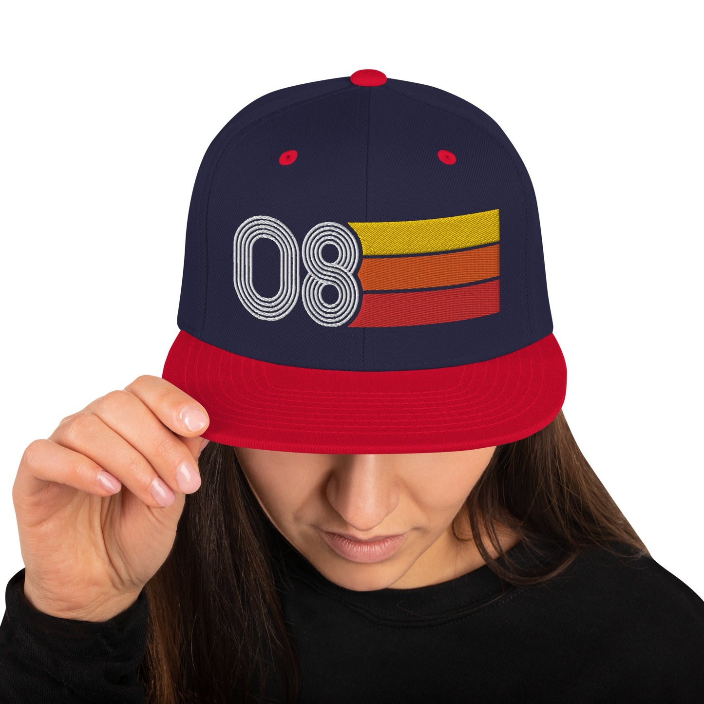 08 - Number Eight Retro Tri-Line Snapback Hat - Styleuniversal