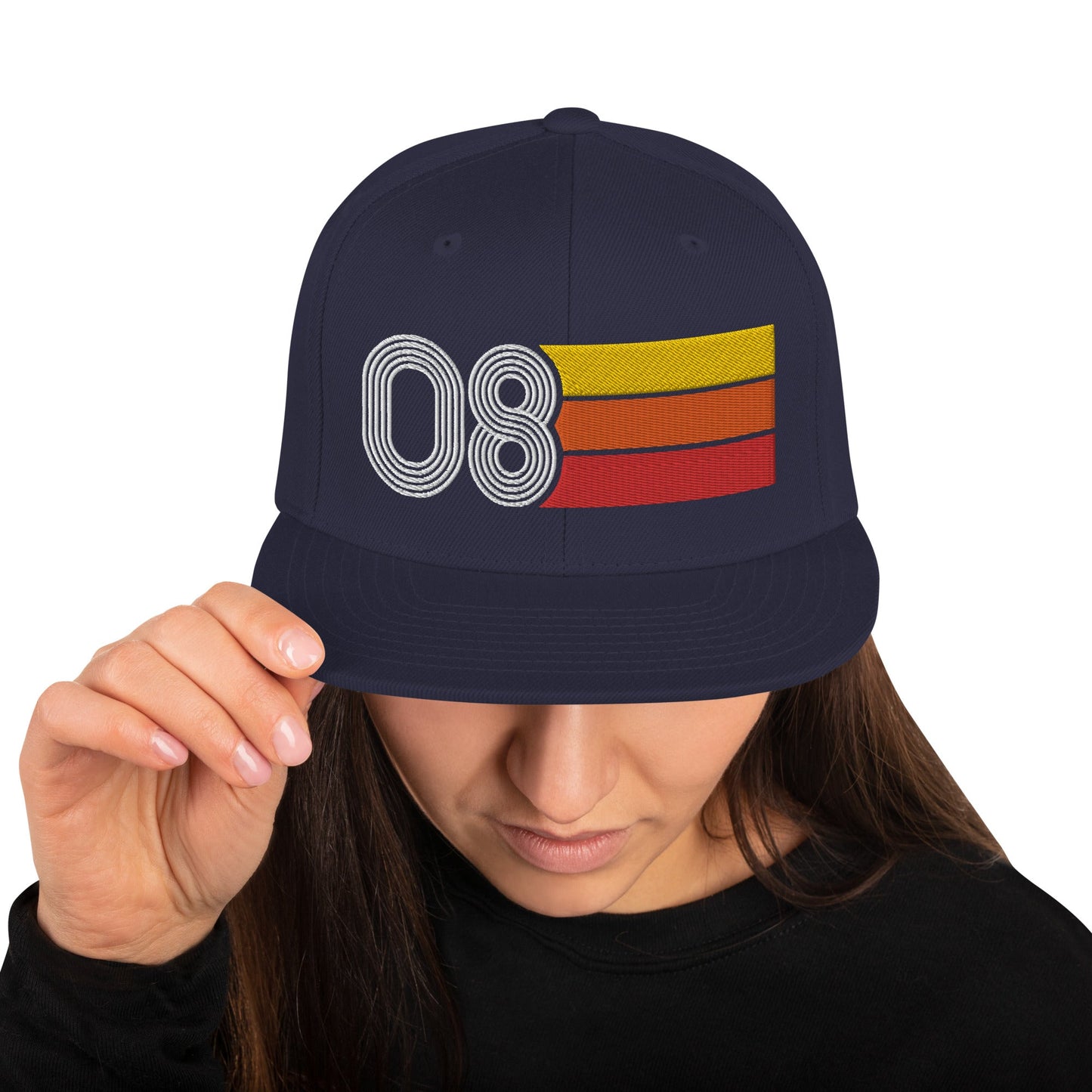 08 - Number Eight Retro Tri-Line Snapback Hat - Styleuniversal