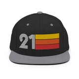 21 - Number Twenty One - Retro Tri-Line Snapback Hat - Styleuniversal