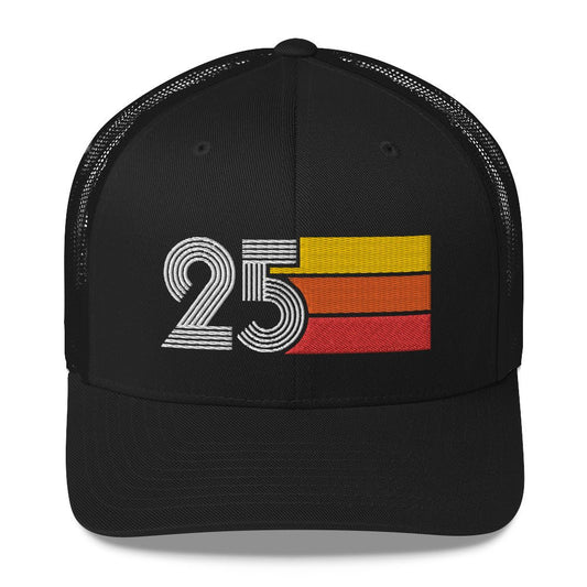 25 RETRO BIRTHDAY GIFT NUMBER 25 MENS WOMENS TRUCKER HAT - Styleuniversal