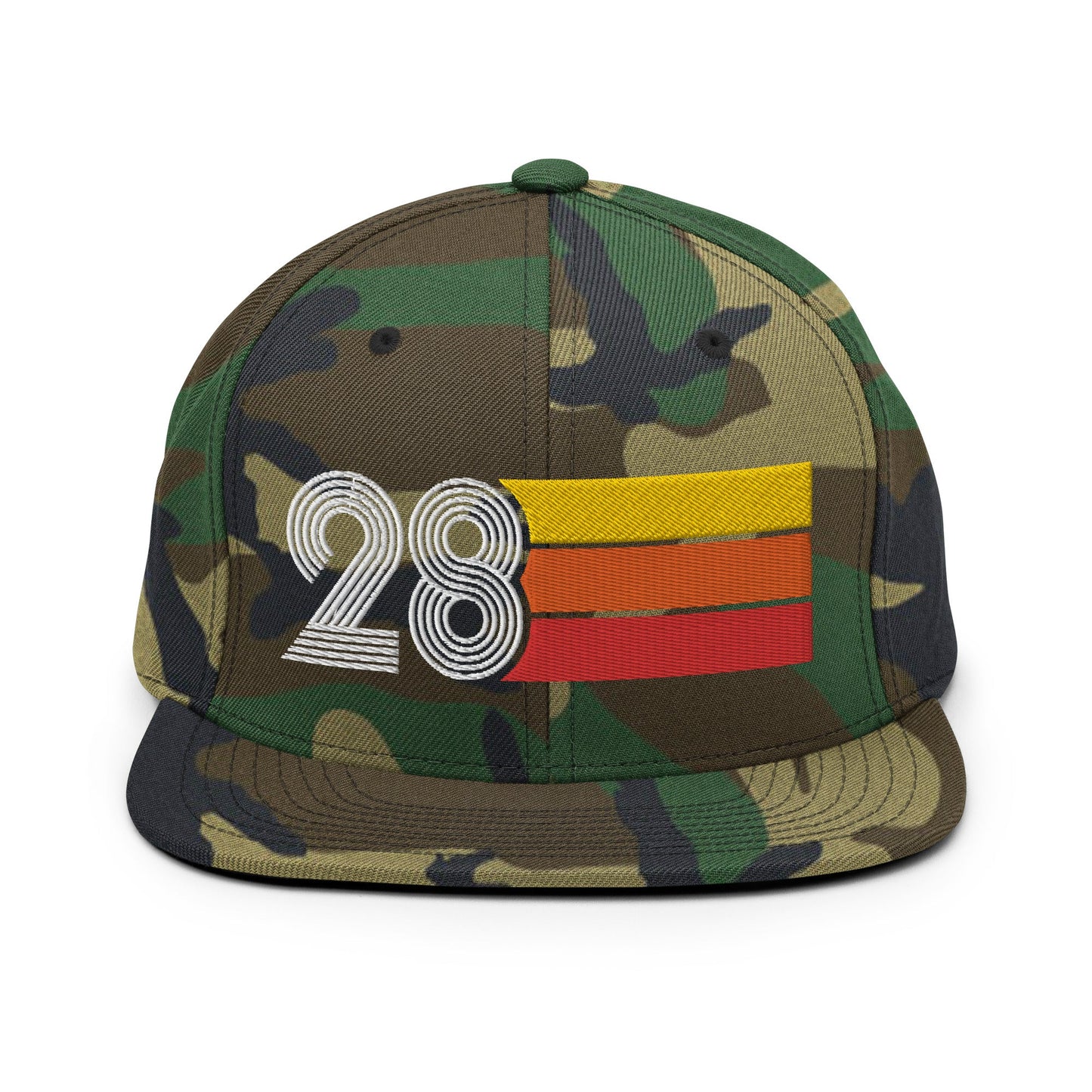 28 - Number Twenty Eight 28th Birthday Gift Idea Flat Bill Snapback Hat for Men and Women - Styleuniversal