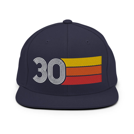 30 - Number Thirty 30th Birthday Gift Idea Flat Bill Snapback Hat for Men and Women - Styleuniversal