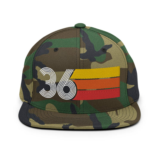 36 - Number Thirty Six Retro Tri Line Snapback Hat - Styleuniversal