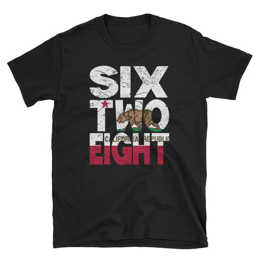 628 Area Code California Republic Flag Short-Sleeve Unisex T-Shirt - Styleuniversal