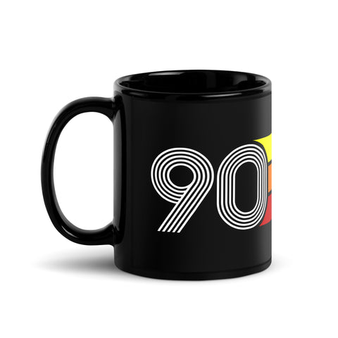 90 - 1990 Retro Tri-Line 11oz Black Glossy Mug