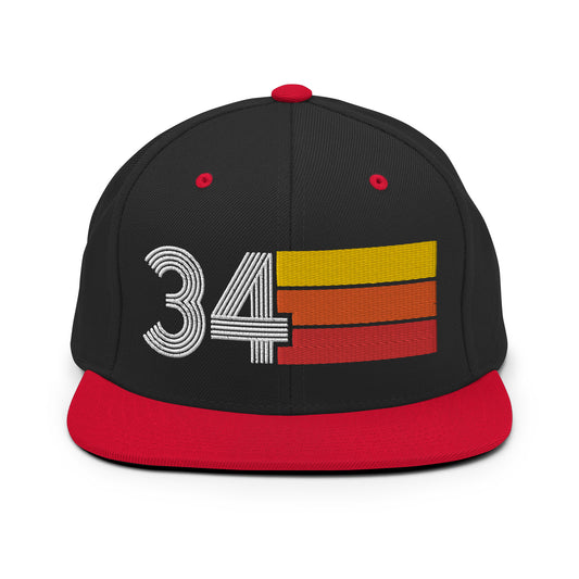 34 - Number Thirty Four One Retro Tri Line Snapback Hat