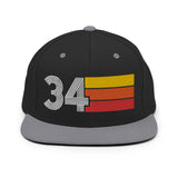 34 - Number Thirty Four One Retro Tri Line Snapback Hat