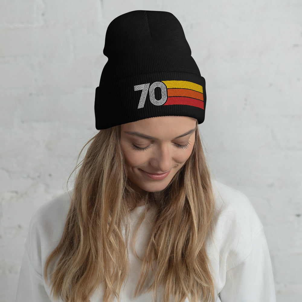 70 - 1970 Retro Tri-Line Cuffed Beanie