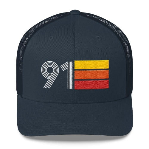 vintage 1991 number 91 retro trucker hat birthday cap decoration party gift navy 