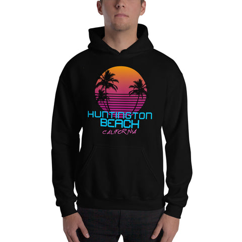 Huntington Beach California Retro 80's Hooded Sweatshirt - Styleuniversal