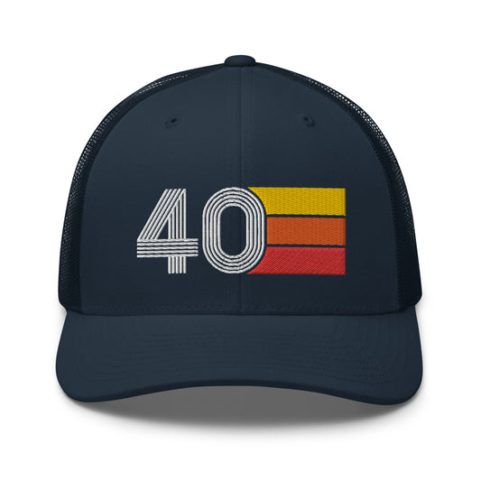 Number 40 Hat - 40th Birthday Gift Trucker Cap Navy