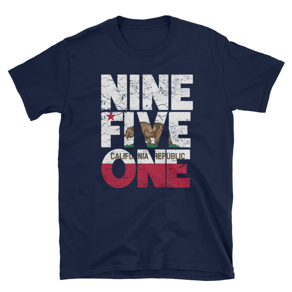 951 Area Code California Republic Flag Short-Sleeve Unisex T-Shirt - Styleuniversal
