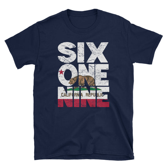619 Area Code California Republic Flag Short-Sleeve Unisex T-Shirt - Styleuniversal