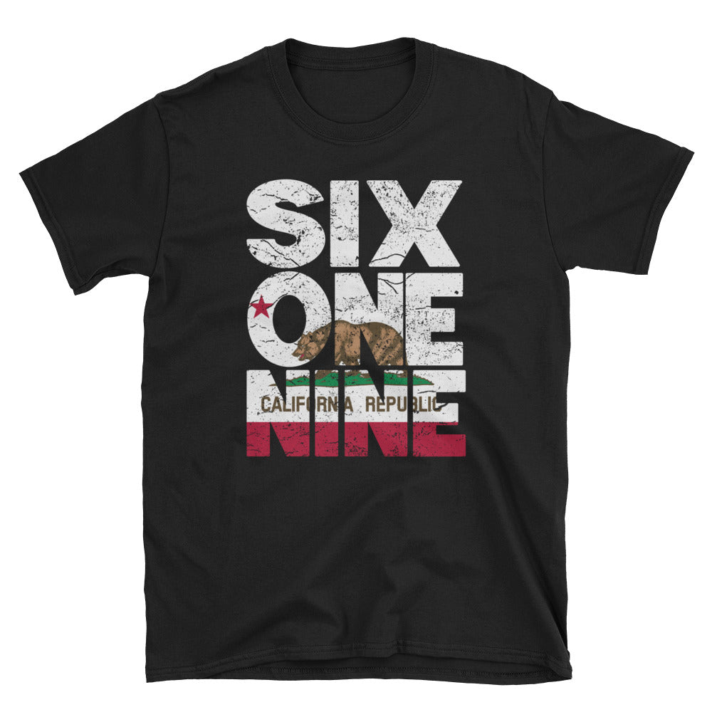 619 Area Code California Republic Flag Short-Sleeve Unisex T-Shirt - Styleuniversal