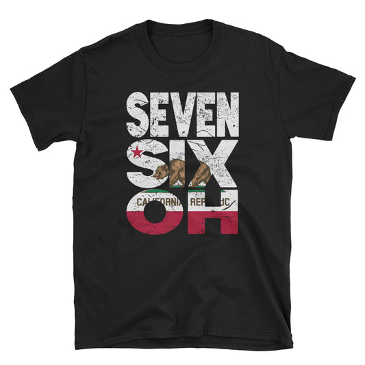 760 Area Code California Republic Flag Short-Sleeve Unisex T-Shirt - Styleuniversal