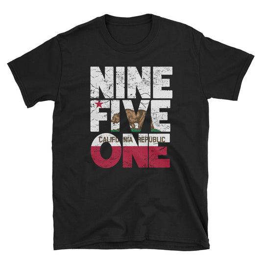 951 Area Code California Republic Flag Short-Sleeve Unisex T-Shirt - Styleuniversal