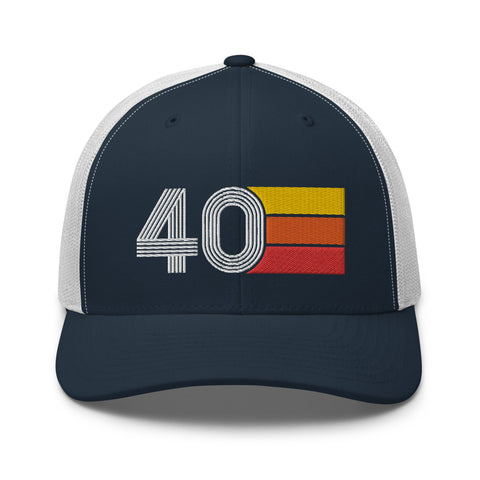 Number 40 Hat - 40th Birthday Gift Trucker Cap Navy/White