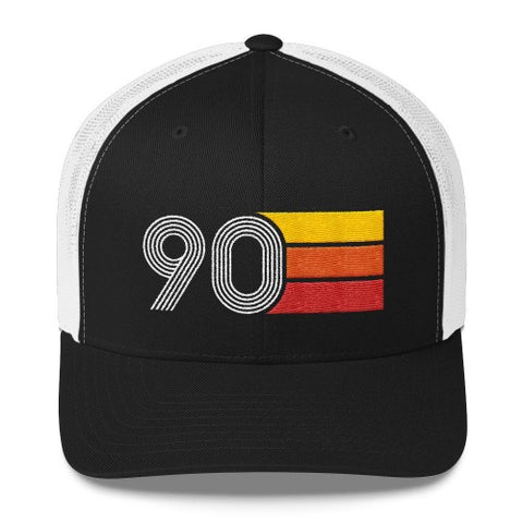 vintage 1990 number 90 retro trucker hat birthday cap decoration party gift black white 