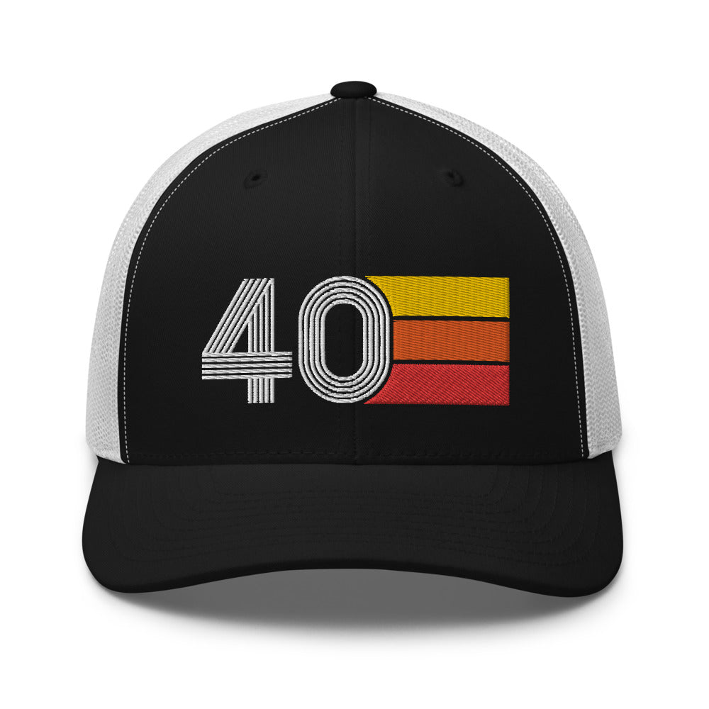Number 40 Hat - 40th Birthday Gift Trucker Cap Black/White