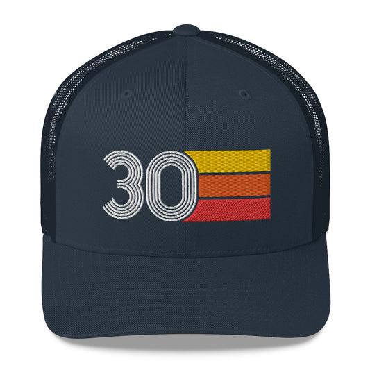 30 Number 30th Birthday Retro Men's Women's Trucker Hat