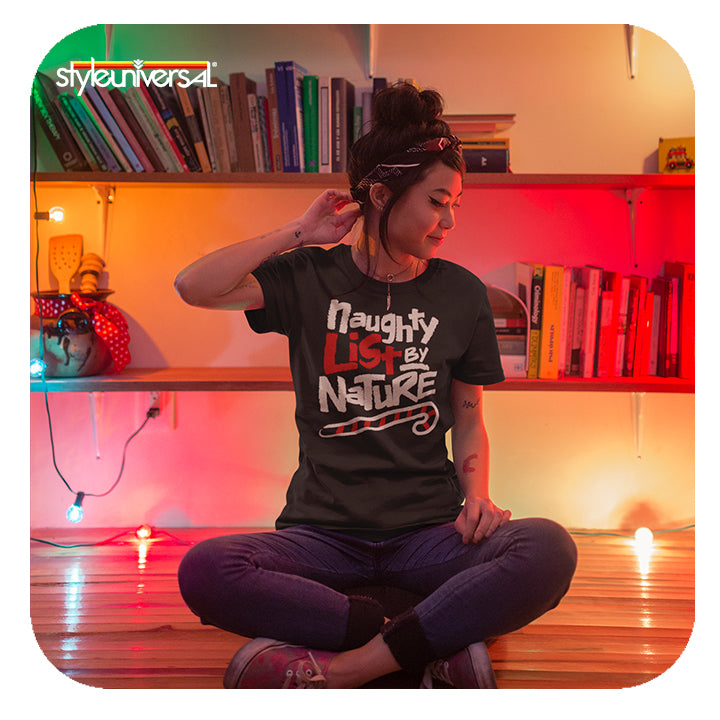 naughty list by nature funny christmas hiphop 90s t-shirt for men women 