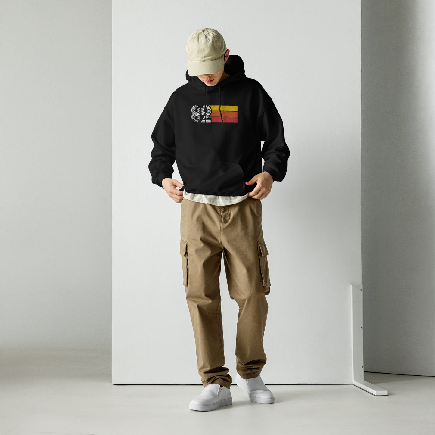 82 - Retro Tri-Line Large Embroidery Unisex Hoodie