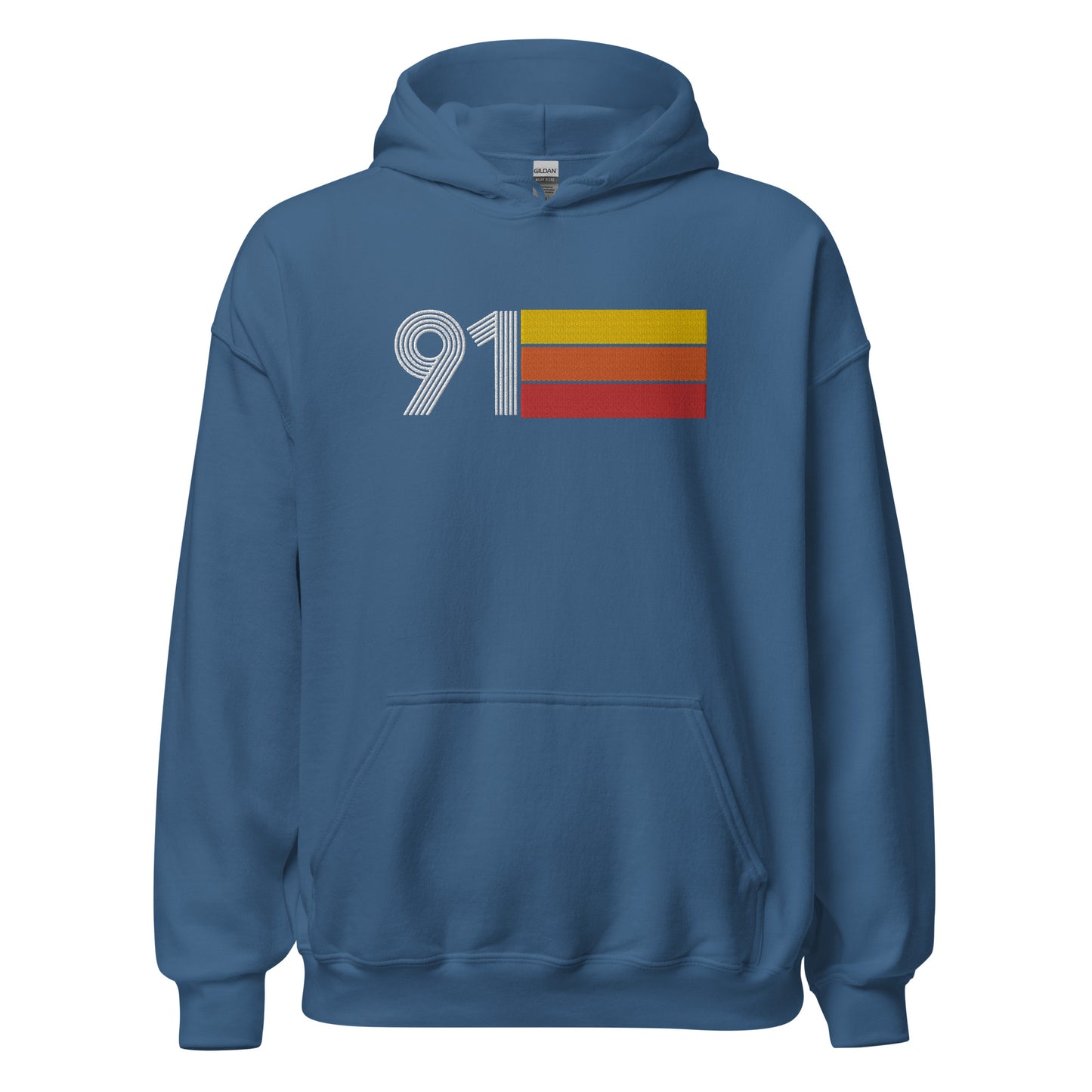 91 - Retro Tri-Line Large Embroidery Unisex Hoodie
