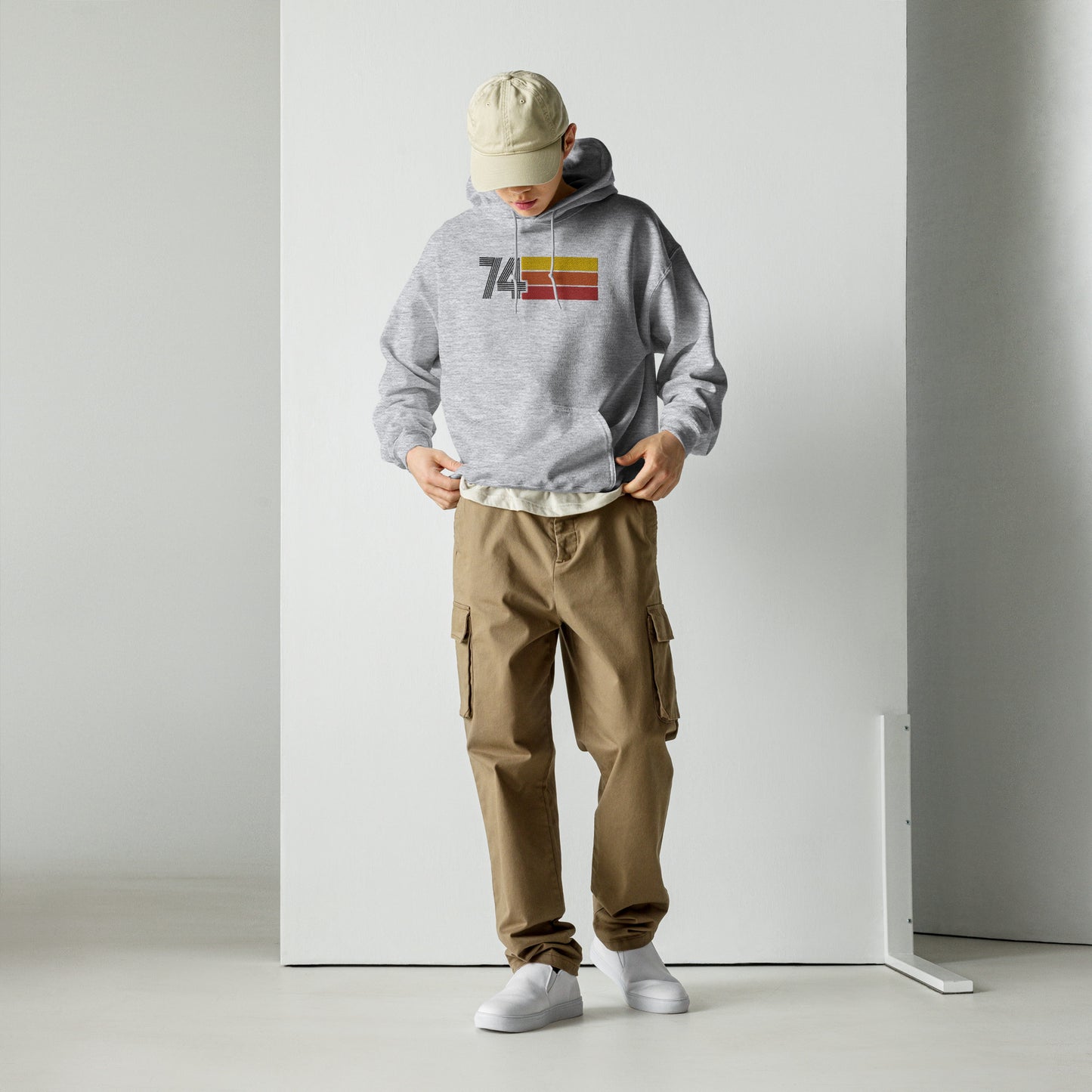 74 - Retro Tri-Line Large Embroidery Unisex Hoodie